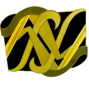 Charmant Women's Belt Buckle Enamel Black Abstract Geometric Shape Olive & Gold